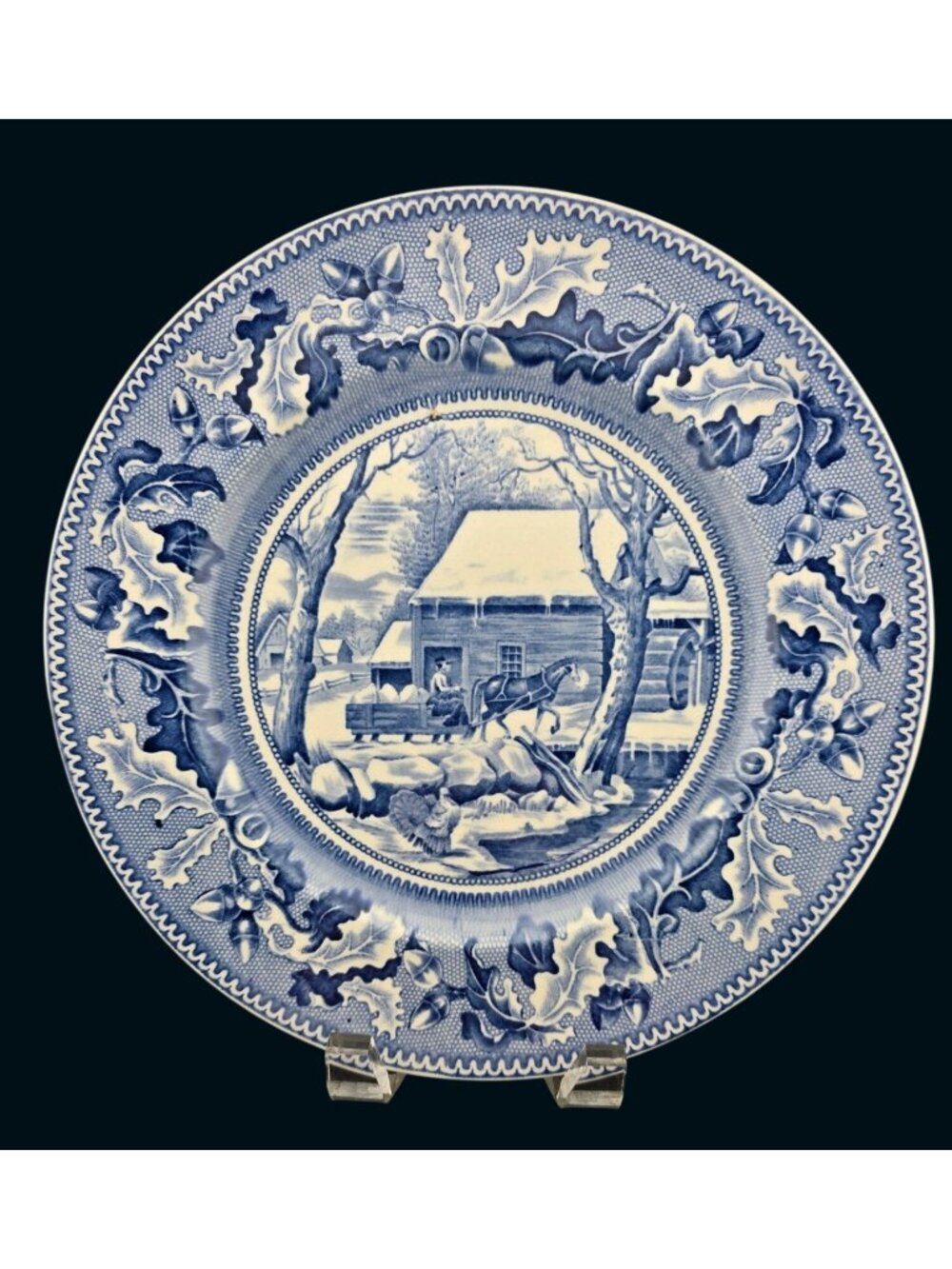 Johnson Bros "Historic America" Thanksgiving Plate 10.5" Frozen Up Blue White